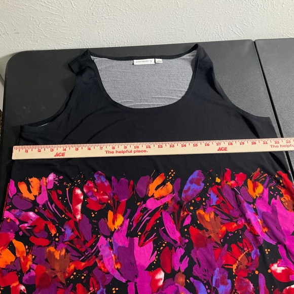 Susan Graver Liquid Knit Tank Top‎ 1X Black Floral Bold Artsy Sleeveless Blouse - Picture 6 of 8
